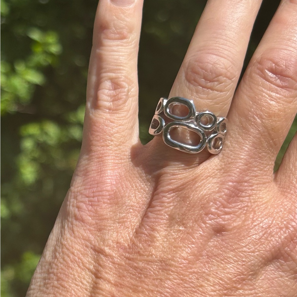 Lia Sophia “Structure / Synthesis” Abstract Silver tone Ring Sz 8